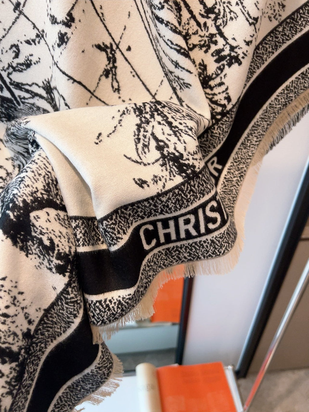 Dior Ivory and Black Toile Shawl — detail