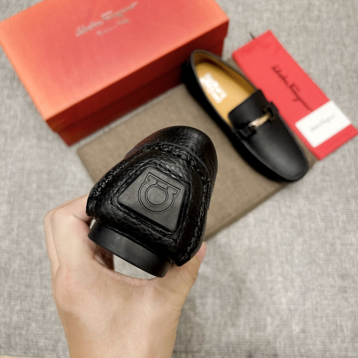 Salvatore Ferragamo Black Textured Driving Loafers — detail