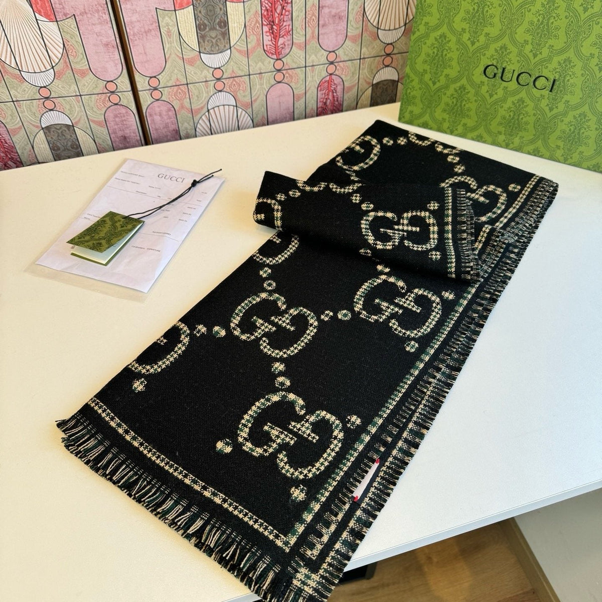 Gucci Fringed Monogram-Style Scarf — front
