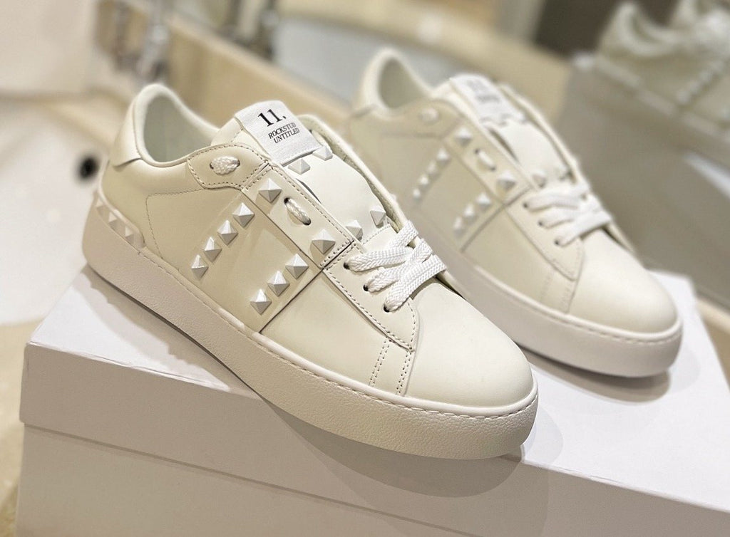 Valentino White Silver Studded Low-Top Sneakers — hero