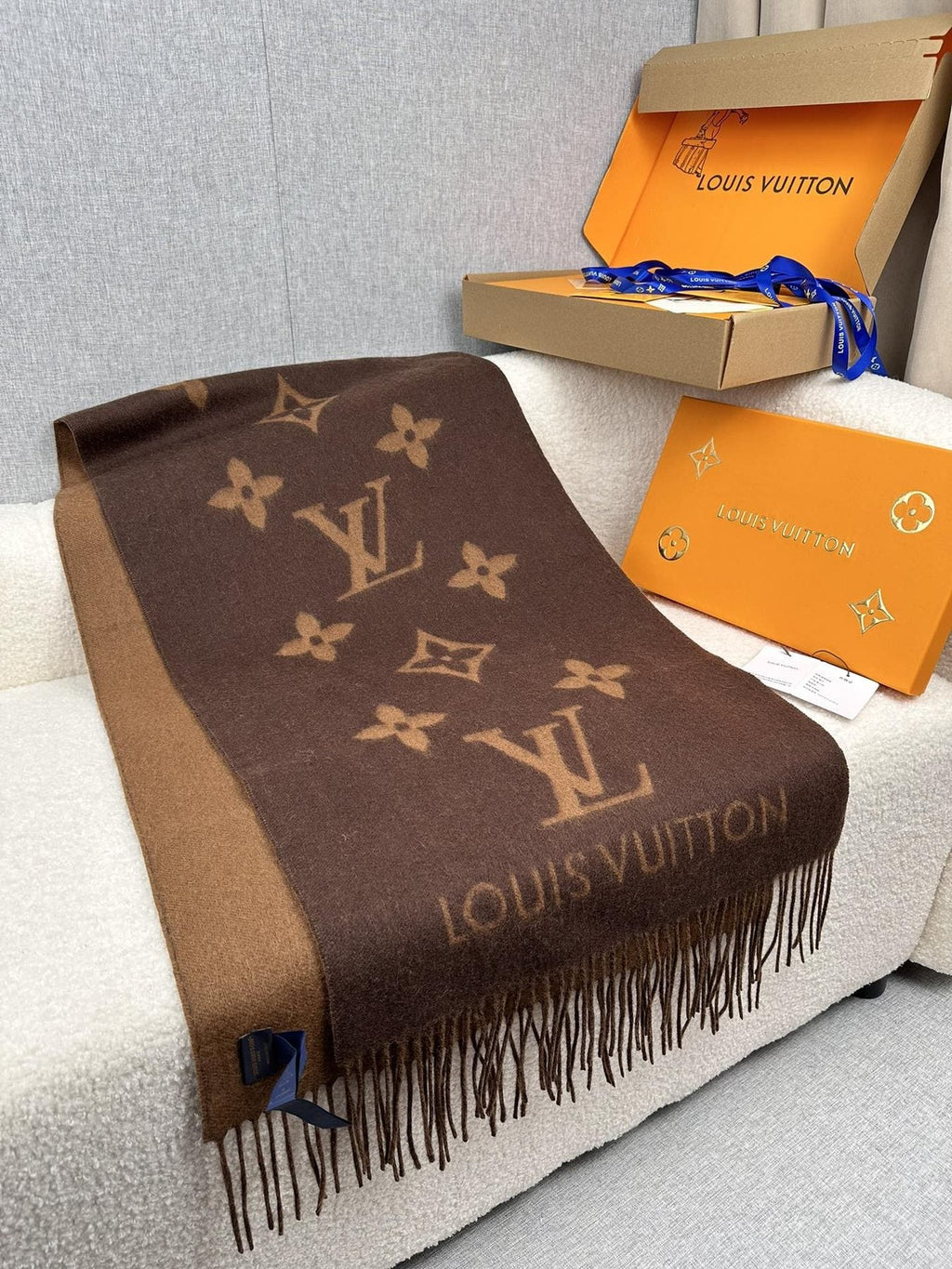 Louis Vuitton Reversible Monogram Fringe Scarf — front
